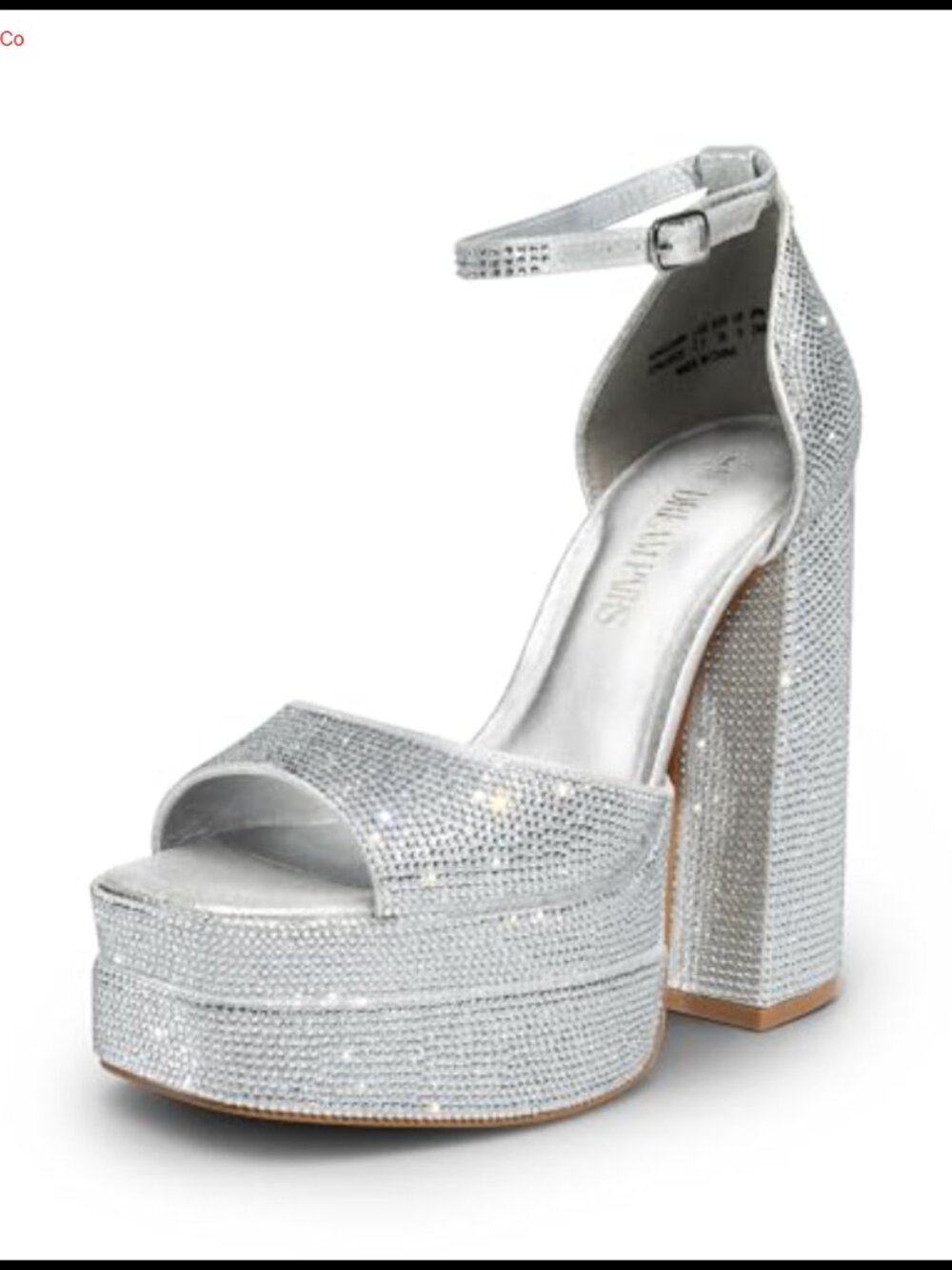Platform Chunky Block Heel Sandals Rhinestone Ankle Strap Square Toe